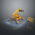 Game Movie Mechanical Character With Yellow Spider Legs Mechanical Arm And Number 78 On Ground