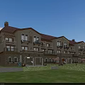 Two Story Semi Detached Villa Red Brick Exterior Red Roof Green Lawn Trees