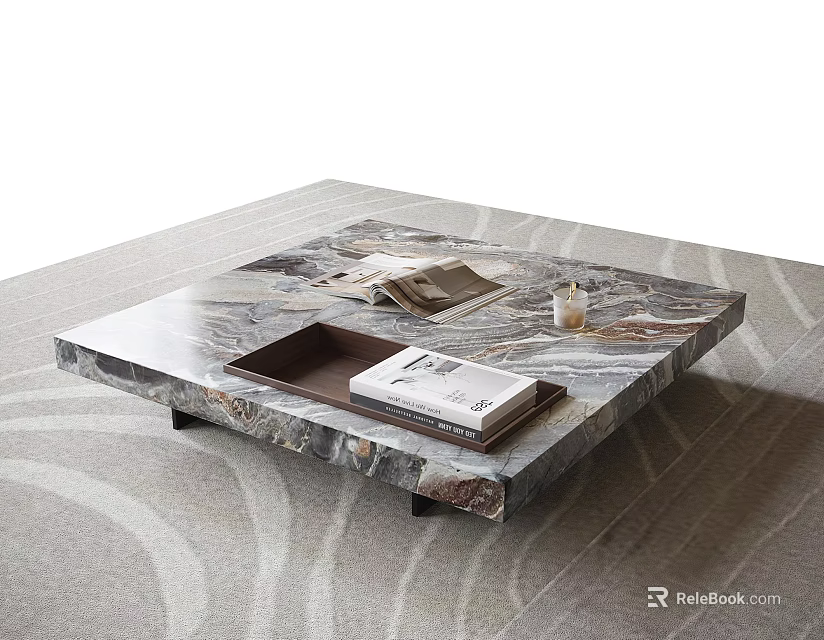 Modern Marble Top Coffee Table With Tray Books And Decorative Items 3d model 
