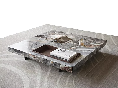 Modern Marble Top Coffee Table With Tray Books And Decorative Items 3d model