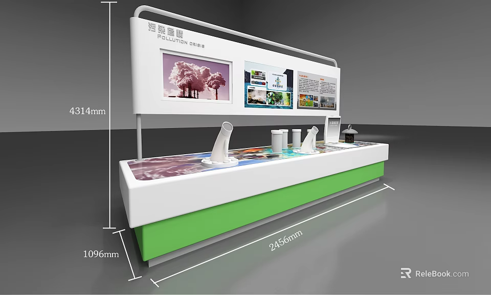 Modern Tourist Information Desk With Display Screens Brochures And Water Cups 3d model 