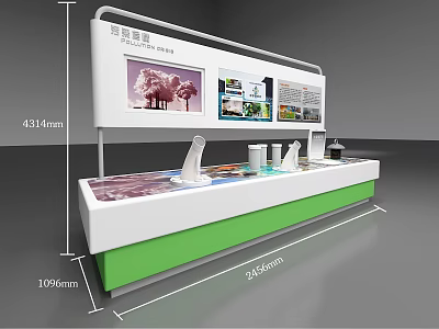 Modern Tourist Information Desk With Display Screens Brochures And Water Cups 3d model