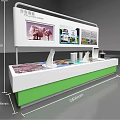 Modern Tourist Information Desk With Display Screens Brochures And Water Cups