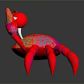 Red Crab Shaped Decorative Furniture Piece With Colorful Floral Patterns