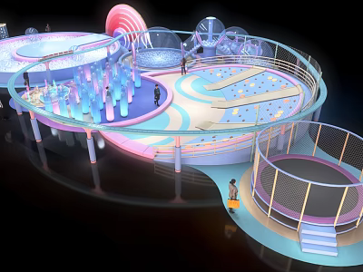 Colorful Indoor Playground With Slides Trampoline Transparent Bubble Installations And Circular Design 3d model