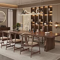 Traditional Chinese Interior Design With Wooden Dining Table Chairs Bookshelves And Decorative Elements