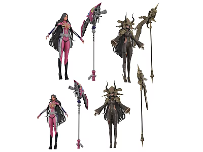 Fantasy Style Game and Movie Characters With Ornate Weapons and Costumes 3d model