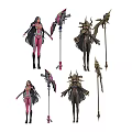 Fantasy Style Game and Movie Characters With Ornate Weapons and Costumes