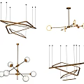 Modern Geometric Chandeliers With Gold Metal Frames And Multiple Pendant Lights 3d model