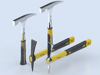 Professional Hardware Tools Including Hammers Axes With Yellow Black Handles And Metal Heads 3d model