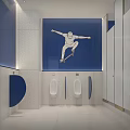 Public Restroom Interior With Modern Design Blue Wall Skateboarder Graphic And Urinals