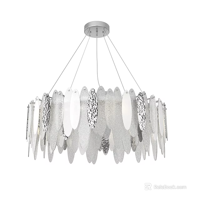 Modern Silver Leaf Shaped Design Chandelier With Multiple Hanging Decorative Metal Plates 3d model 
