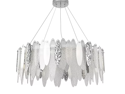 Modern Silver Leaf Shaped Design Chandelier With Multiple Hanging Decorative Metal Plates 3d model