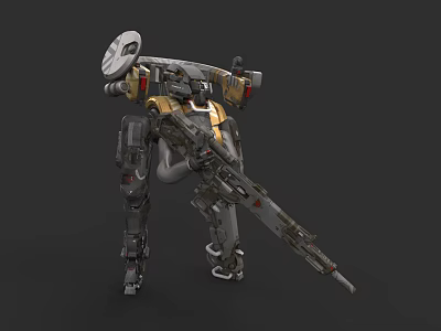 Sci Fi Mecha Game Movie Character With Detailed Mechanical Armor And Long Rifle 3d model