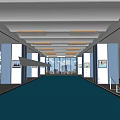 Spacious Indoor Swimming Pool Area With Blue Pillars Ceiling Lights And Floor to Ceiling Windows