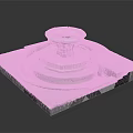Scenic Landscape With Multi Tiered Stone Fountain And Square Base In Courtyard