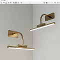 Modern Brass Wall Lamps with Curved Arm and Long Strip LED Lights on White Wall
