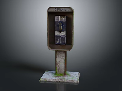 Vintage Phone Booth With Rustic Metal Structure And Mossy Base 3d model