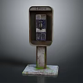 Vintage Phone Booth With Rustic Metal Structure And Mossy Base 3d model