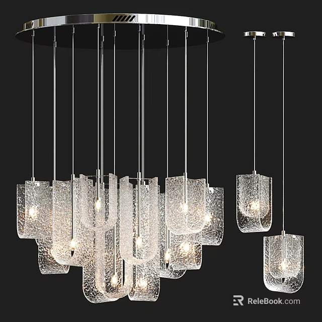 Modern Hanging Chandelier with Transparent Glass Shades and Metal Frame Illuminated Design 3d model 