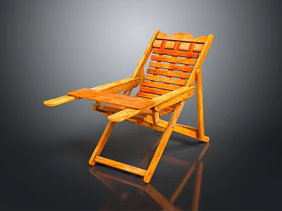 Natural Wooden Folding Lounge Chair with Comfortable Armrests and Backrest Design 3d model
