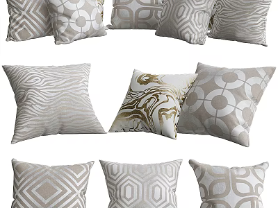 Geometric Patterned Decorative Pillows With Neutral Tones Various Designs And Textured Fabric 3d model