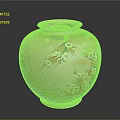 Sculpted Ceramic Vase With Intricate Floral Carvings Red Pink Flowers Green Leaves