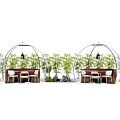 Outdoor Public Seating Area With Transparent Domes Green Plants And Stones