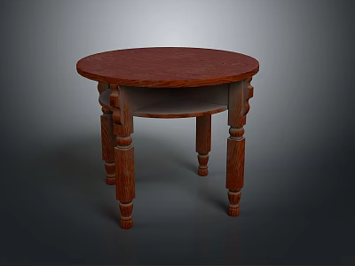 Classic Wooden Round Table With Red Tabletop And Carved Legs Design 3d model