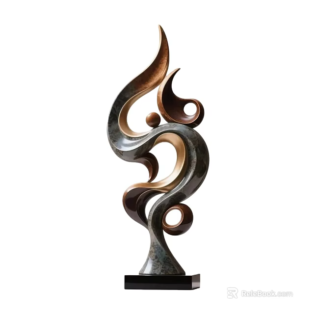 Decorative Ornament Set Abstract Metallic Sculpture with Curved Lines for Modern Home Decor Accent 3d model 