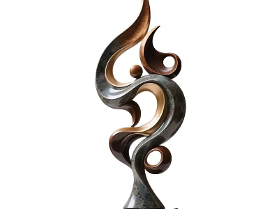 Decorative Ornament Set Abstract Metallic Sculpture with Curved Lines for Modern Home Decor Accent 3d model