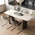 Modern Open Kitchen Dining Table And Chairs With White Marble Top And Metal Frame