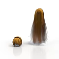 Brown Curled Hair Bun And Long Straight Hair Strand With Light Gradient On White Background