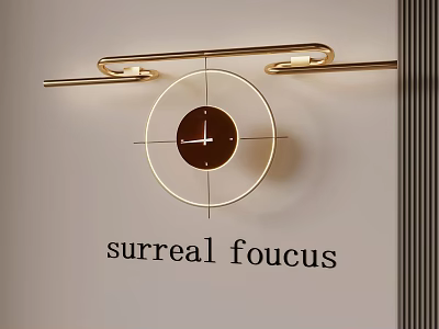 Surreal Focus Modern Wall Clock With Golden Decorative Elements On Beige Wall 3d model
