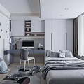 Modern Kids Tatami Bedroom With Gray Bedding Desk Chair Cabinets Star Decor And Toys