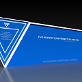 Blue Background Wall With White Text And Decorative Triangles For New Era 3d model