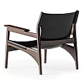 Modern Leisure Chair With Black Leather Upholstery And Dark Walnut Wooden Frame Design