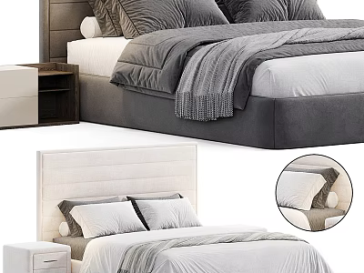 Comfortable Double Bed with Upholstered Headboard and Matching Bedding Sets 3d model