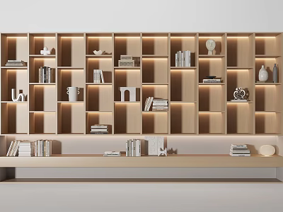 Modern Open Bookcase Interior With Layered Shelves Books And Decorative Objects 3d model