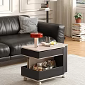 Modern Side Table with Storage Drawer Next to Sofa Holding Laptop and Mug