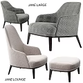 Modern Upholstered Leisure Chairs with Beige Gray Fabric and Wooden Legs Including Ottoman