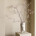 Marble Textured Vase With Pink Blossom Branches In Light Corner Setting 3d model
