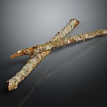 Natural Crossed Wooden Branches With Rough Bark Texture On Dark Background