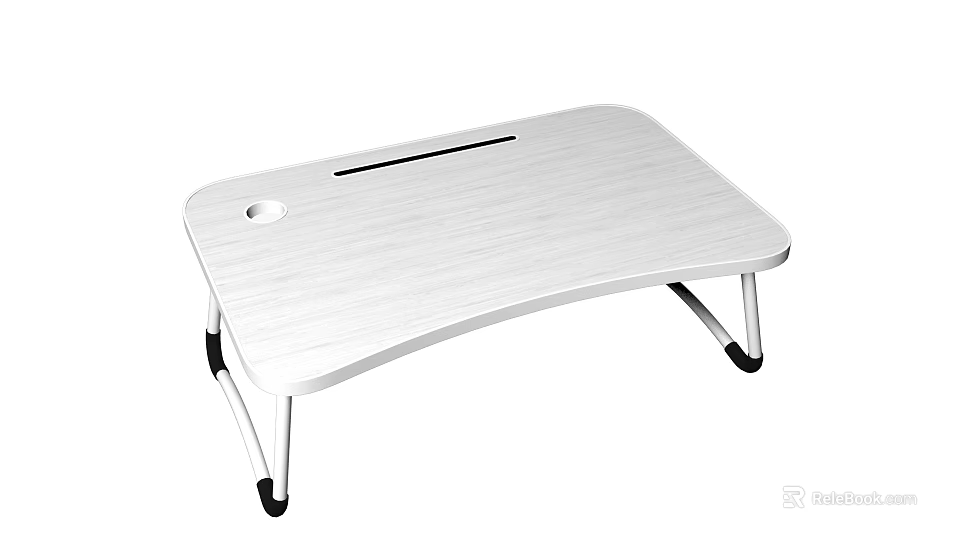 White Foldable Laptop Desk With Vent Hole And Foldable Legs Design 3d model 