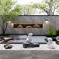Serene Courtyard Garden Design With Stone Terrace Water Feature Outdoor Seating And Lush Plants