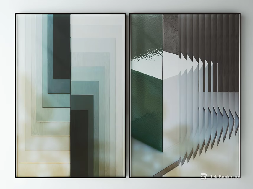 Abstract Geometric Wall Art Two Panel Modern Decor With Shapes And Textures 3d model