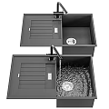 Black Stainless Steel Kitchen Sink With Double Bowl Drainboard And Faucet