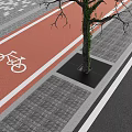 Modern Urban Street Tree Pit With Gray Paving And Red Cycle Lane