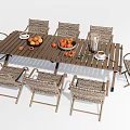 Outdoor Table With Wicker Chairs Fruits And Coffee Cups In Patio Setting