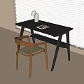Desk and Chair Combination Desk Single Chair Table Lamp 3d model